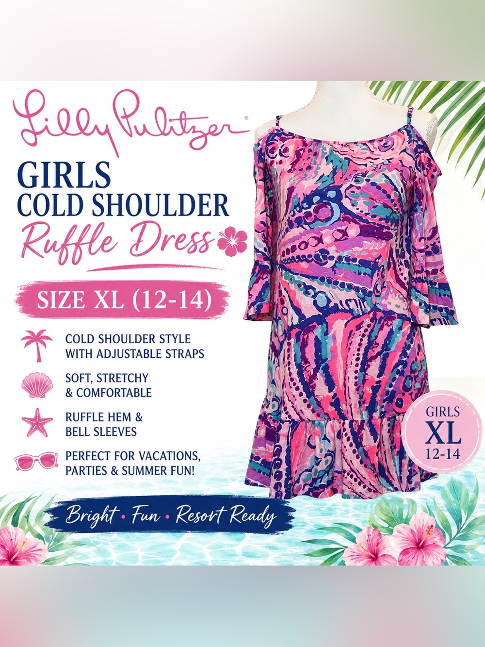 Lilly Pulitzer Girls Mini Alanna Dress Colony Coral Shell
Out‎ Large